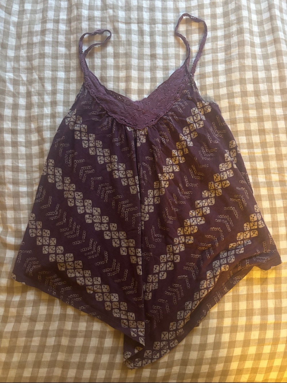 American Eagle Outfitters Purple Lace-Trim Handkerchief Hem Cami